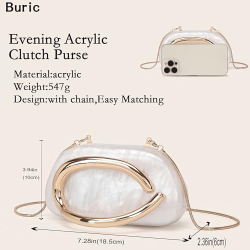 Buric Acrylic Clutch Purse for Women Marbling Evening Wedding Handbags Acrylic Metal Decoration Box Purses for Party Prom Cocktail White - Image 4