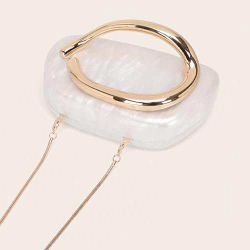Buric Acrylic Clutch Purse for Women Marbling Evening Wedding Handbags Acrylic Metal Decoration Box Purses for Party Prom Cocktail White - Image 5