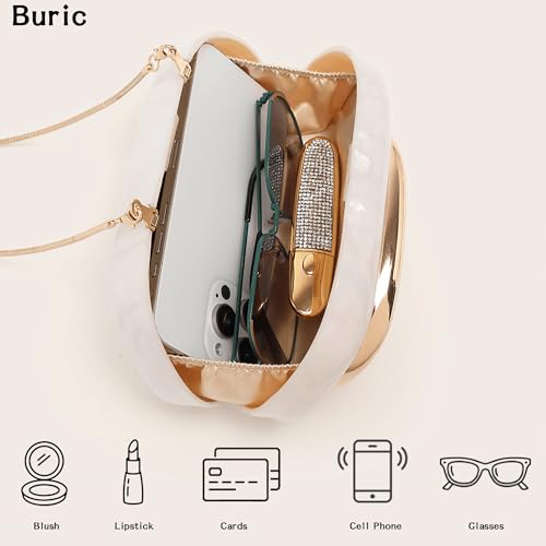 Buric Acrylic Clutch Purse for Women Marbling Evening Wedding Handbags Acrylic Metal Decoration Box Purses for Party Prom Cocktail White - Image 3