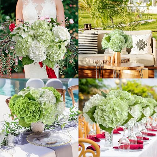 ZYTUYO 3 PCS Light Green Silk Artificial Hydrangea Flowers 21" Faux Large Real Touch Latex Floral Head with Long Stems Leaves for Wedding Home Kitchen DIY Bouquet Bride Decor - Image 5