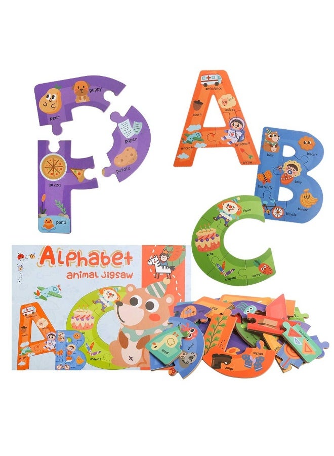 Wooden Jumbo Alphabet, ABC Letter Toddler Puzzles Color Shape Animals Recognition Montessori STEM Jigsaw Preschool Learning Educational Toy for Kids 3 4 5 Years Old Boys Girls Gift - Image 1