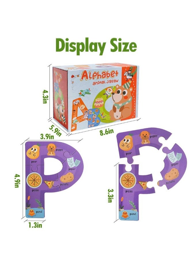 Wooden Jumbo Alphabet, ABC Letter Toddler Puzzles Color Shape Animals Recognition Montessori STEM Jigsaw Preschool Learning Educational Toy for Kids 3 4 5 Years Old Boys Girls Gift - Image 2