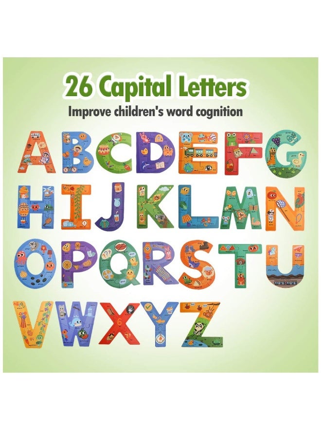 Wooden Jumbo Alphabet, ABC Letter Toddler Puzzles Color Shape Animals Recognition Montessori STEM Jigsaw Preschool Learning Educational Toy for Kids 3 4 5 Years Old Boys Girls Gift - Image 5