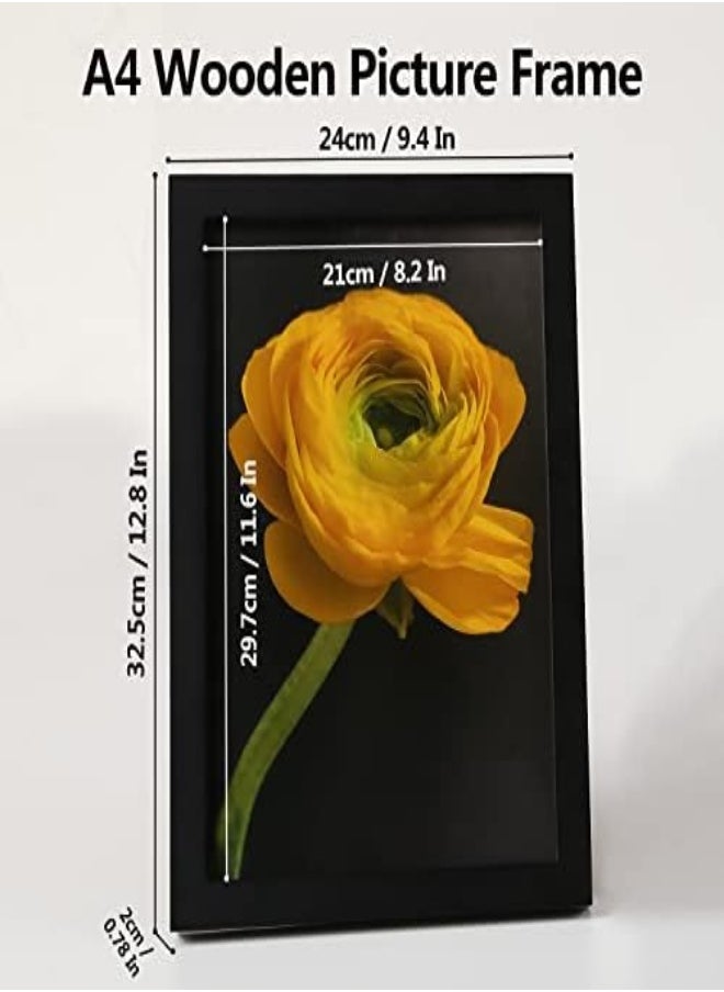 AKDC - Cispree Photo Frame, A4 Wooden Picture Frames With Plexiglass Clear Sheet,Large Poster/Documents Frame For Family/Photo A4(21 * 29.7Cm)-Black - Image 1