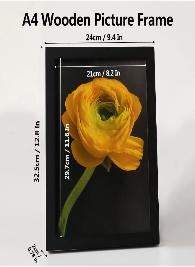 AKDC - Cispree Photo Frame, A4 Wooden Picture Frames With Plexiglass Clear Sheet,Large Poster/Documents Frame For Family/Photo A4(21 * 29.7Cm)-Black - Image 1