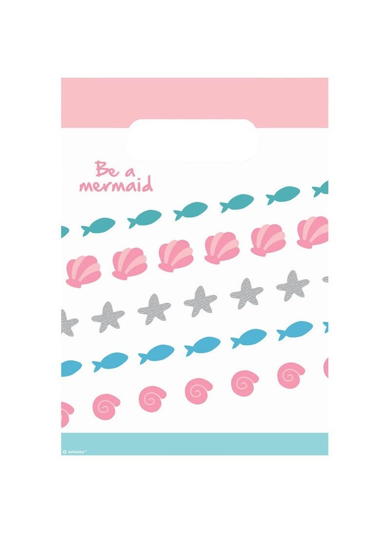 أكياس هدايا حورية البحر، وردية وزرقاء، بلاستيكية، 23 سم، عبوة من 8 قطع