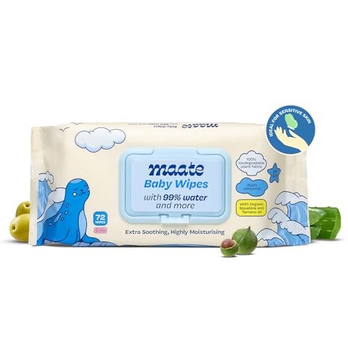 Maate Baby Wipes (Pack of 1, 72 Wipes) | Soothing & Hypoallergenic | Infused With Plant Squalane, Tamanu Oil & Aloe Vera | Moisturizing & Hydrating | Wipe for Baby's | Paraben & Sulphate Free - Image 1