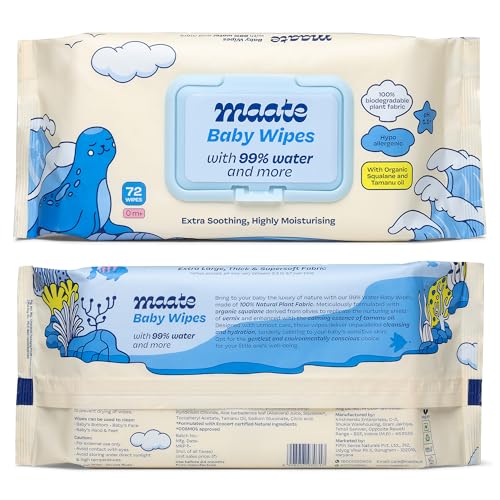 Maate Baby Wipes (Pack of 1, 72 Wipes) | Soothing & Hypoallergenic | Infused With Plant Squalane, Tamanu Oil & Aloe Vera | Moisturizing & Hydrating | Wipe for Baby's | Paraben & Sulphate Free - Image 2