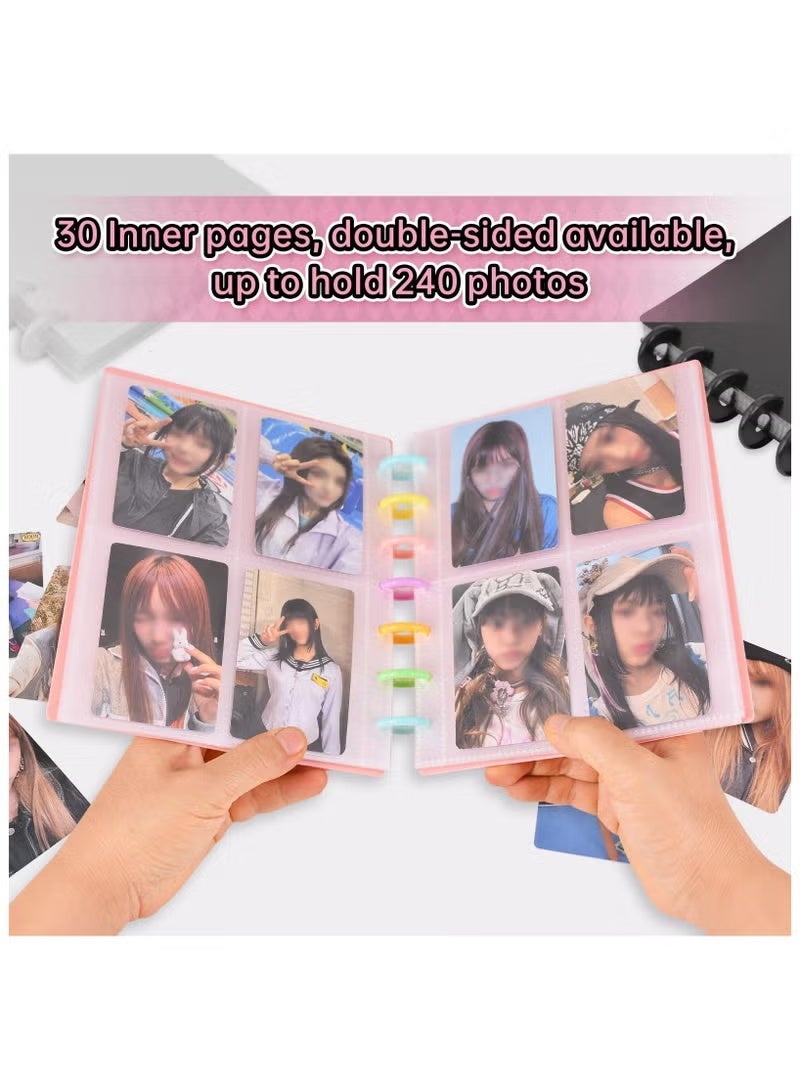 HPRT Photocard Binder 30 Pages, Photo Card Holder Book With 120 Pockets, PVC Cover And Clear PP Sleeves For Idol Cards, Polaroid Photos And DIY Storage (Pink, 20 × 16 cm) - Image 3