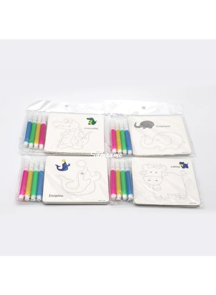 Generic 8-in-1 Coloring Art Craft Set for Kids – 4 Animal Cards + 4 Water Color Pens – Early Learning & Fun Gift  - Image 4
