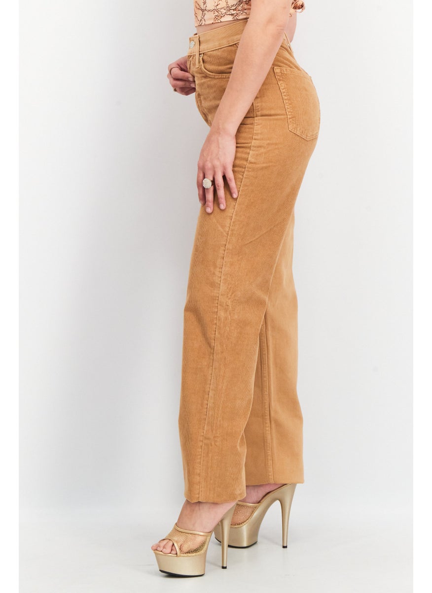 TOPSHOP Women Regular Fit Textured Corduroy Pants, Brown  - Image 3