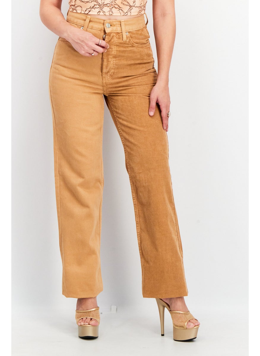 TOPSHOP Women Regular Fit Textured Corduroy Pants, Brown  - Image 1