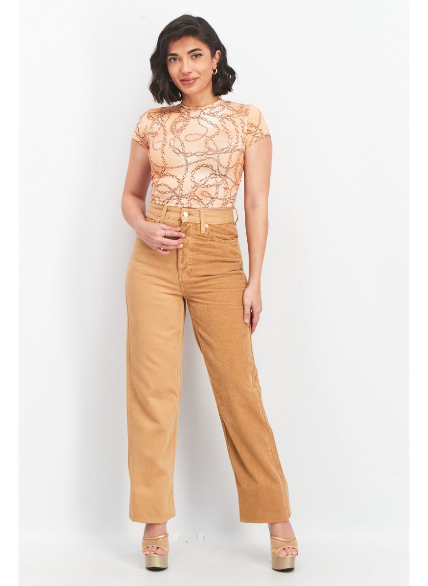 TOPSHOP Women Regular Fit Textured Corduroy Pants, Brown  - Image 2