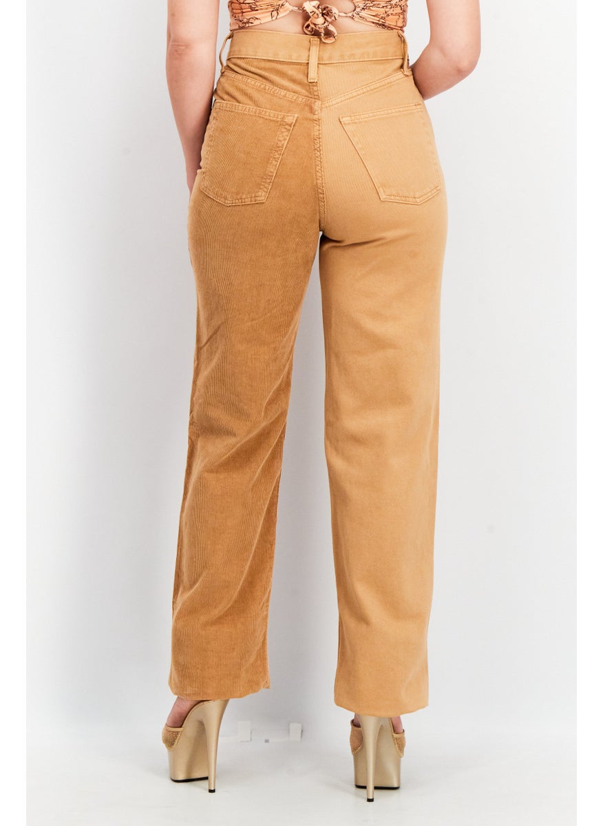 TOPSHOP Women Regular Fit Textured Corduroy Pants, Brown  - Image 4
