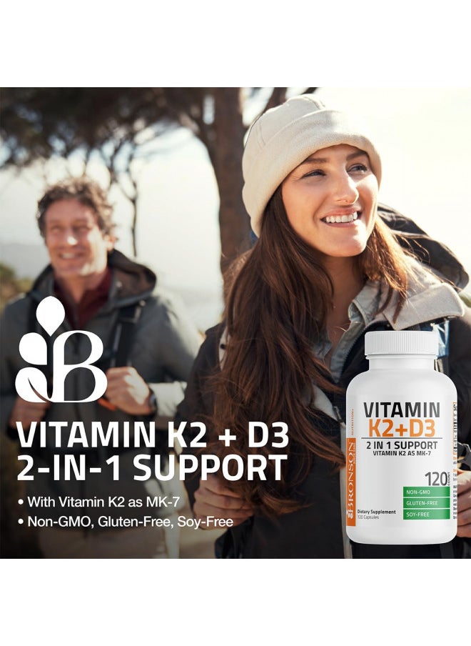 Bronson - Bronson Vitamin K2 (MK7) with D3 Supplement Non-GMO Formula 5000 IU Vitamin D3 & 90 mcg Vitamin K2 MK-7 Easy to Swallow Vitamin D & K Complex, 120 Capsules - Image 1