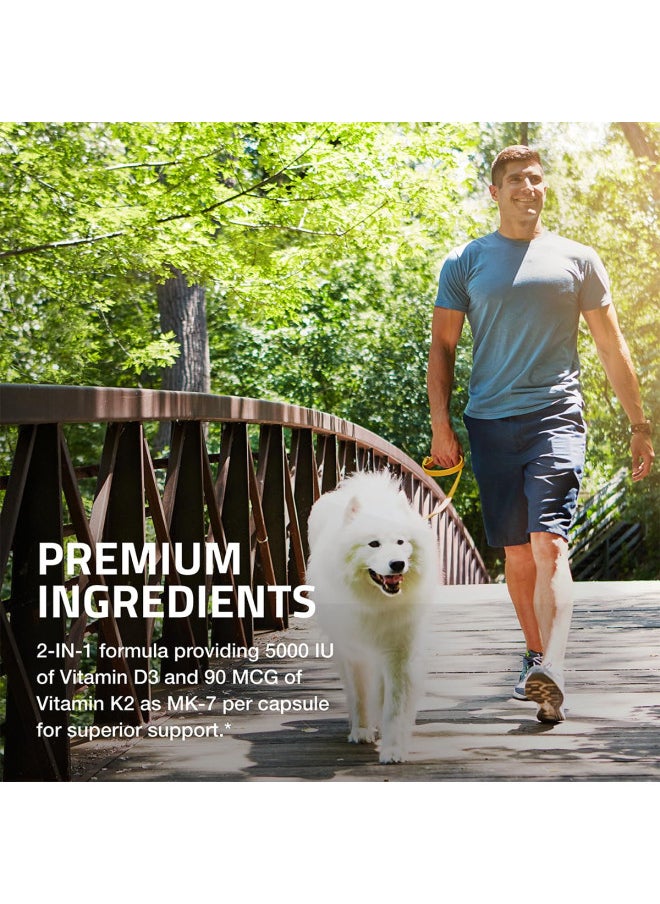 Bronson - Bronson Vitamin K2 (MK7) with D3 Supplement Non-GMO Formula 5000 IU Vitamin D3 & 90 mcg Vitamin K2 MK-7 Easy to Swallow Vitamin D & K Complex, 120 Capsules - Image 1