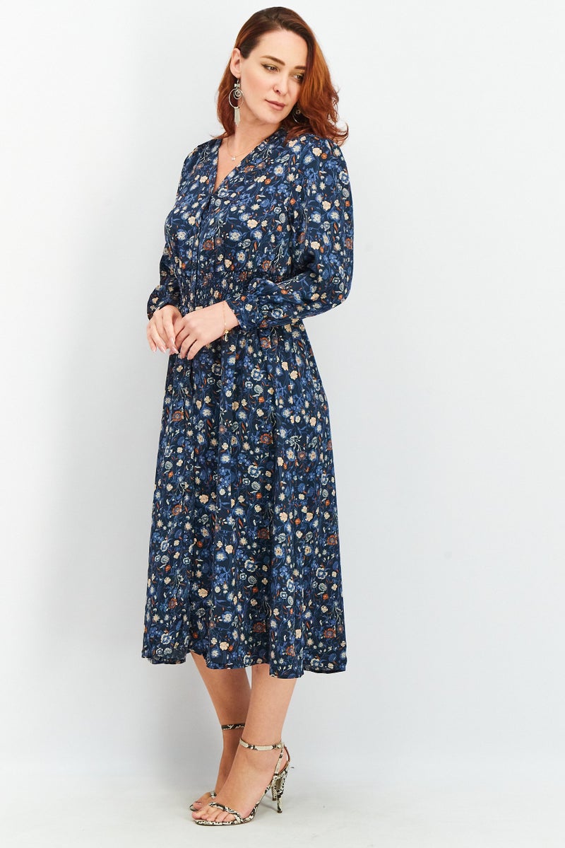 Tchibo Women Allover Print Midi Dress, Navy Combo - Image 3