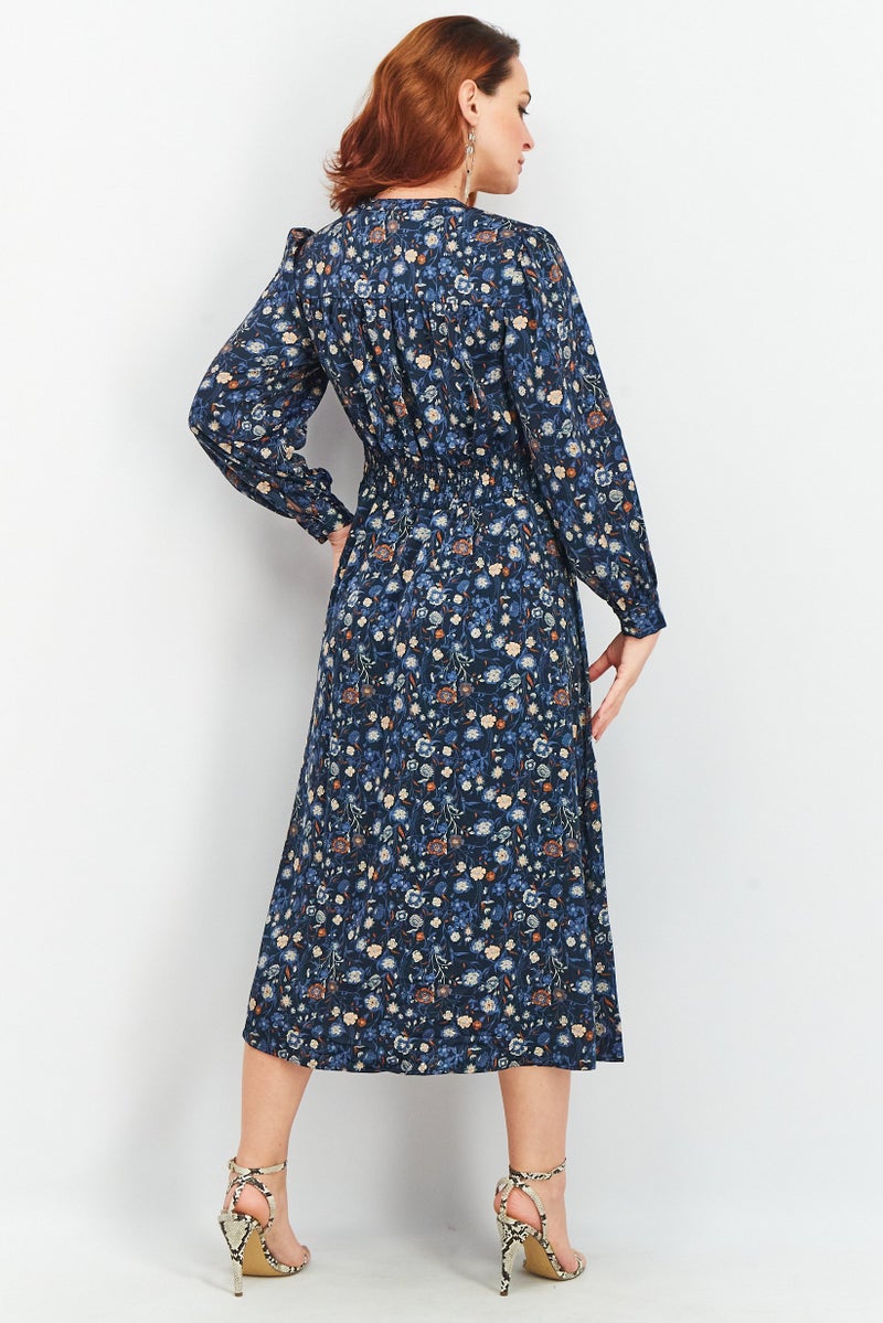 Tchibo Women Allover Print Midi Dress, Navy Combo - Image 2