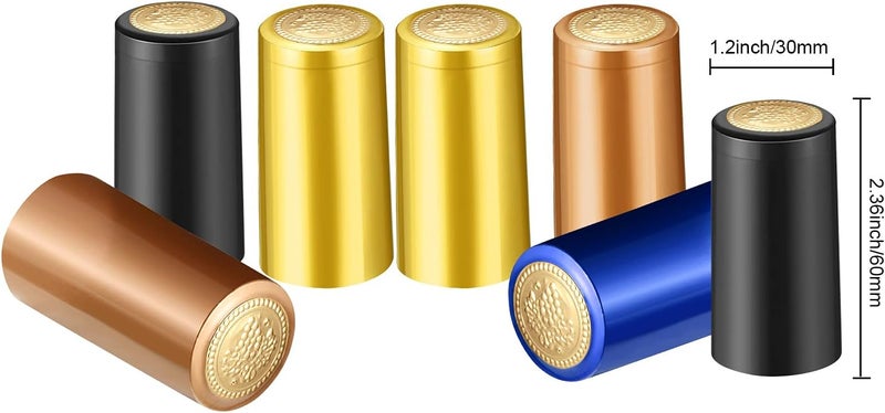 بلولو 200 قطعة كبسولات انكماش حراري من PVC، غلاف انكماش النبيذ، كبسولات زجاجات النبيذ، أغطية انكماش لأقبية النبيذ والاستخدام المنزلي (أسود، أزرق داكن، ذهبي، وردي ذهبي) - Image 2