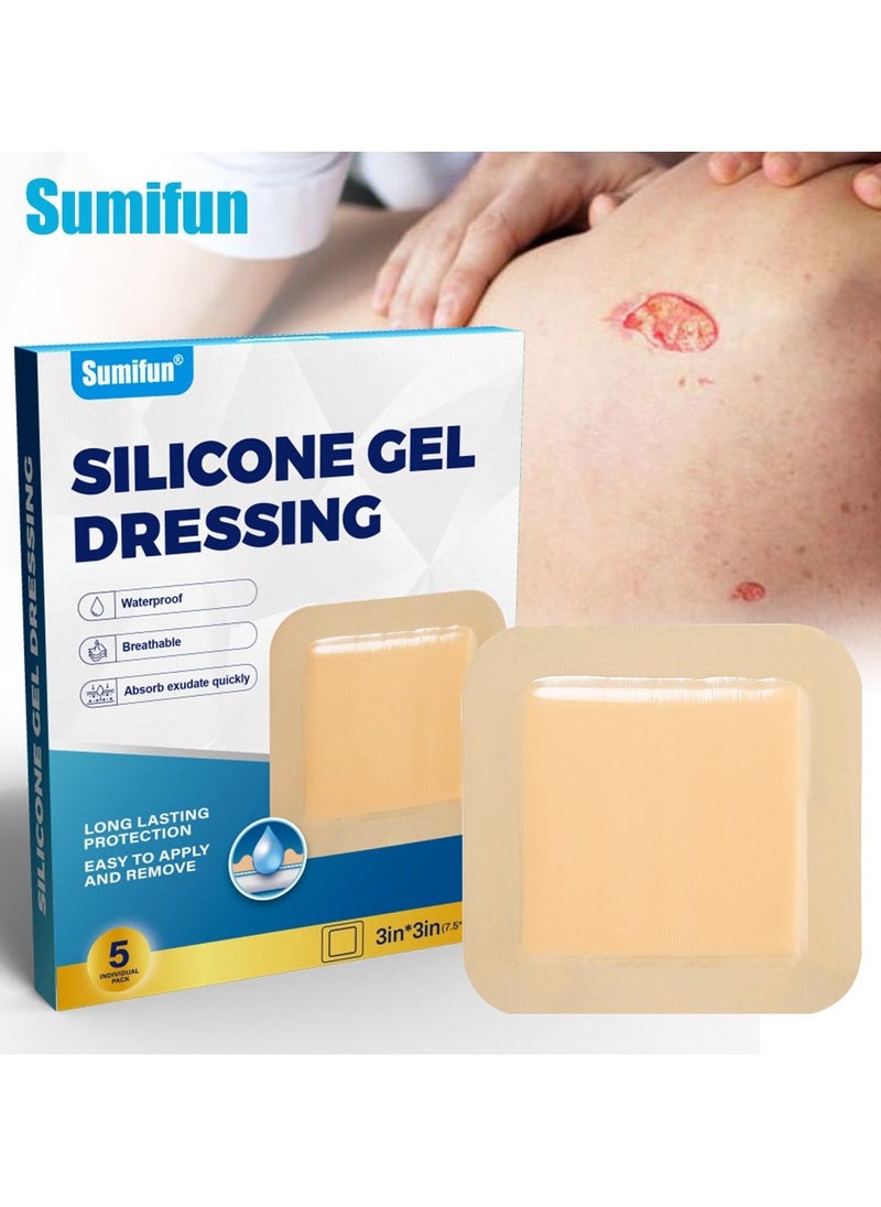 Sumifun Sterile Self-Adhesive Silicone Gel Wound Dressing, Wound Protection Patch, Shockproof, Waterproof, Anti-Friction Care Patch, 5 Pieces - Image 1