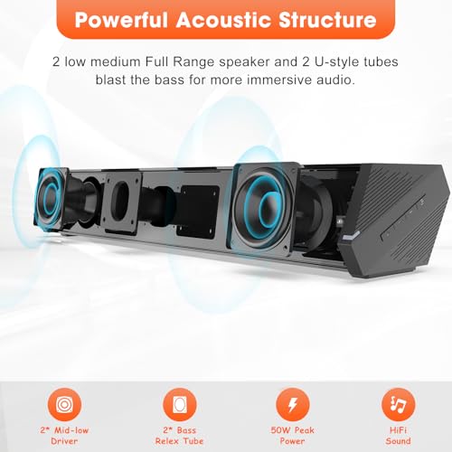 BYL Bestisan Sound Bars for TV, 16'/50W Small Soundbar for TV, Sound Bar with Depths Sound Enhanced/DSP/Bass+/3EQ, Surround Sound Speakers for TV Works with HDMI ARC/CEC,Optical/BT/PC … - Image 2