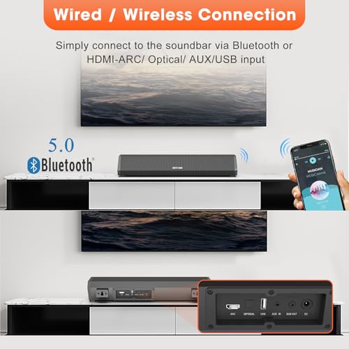 BYL Bestisan Sound Bars for TV, 16'/50W Small Soundbar for TV, Sound Bar with Depths Sound Enhanced/DSP/Bass+/3EQ, Surround Sound Speakers for TV Works with HDMI ARC/CEC,Optical/BT/PC … - Image 4