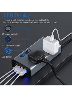 Rabos 200W Car Power Inverter DC 12/24V to 220V AC Car Inverter 3 USB 1 Type-C Ports Charger Adapter Car Plug Converter with Switch and Current LED Screen Suitable for Cars SUV & Truck  - Image 4