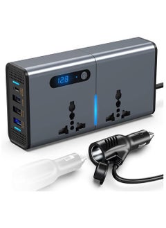 Rabos 200W Car Power Inverter DC 12/24V to 220V AC Car Inverter 3 USB 1 Type-C Ports Charger Adapter Car Plug Converter with Switch and Current LED Screen Suitable for Cars SUV & Truck  - Image 1