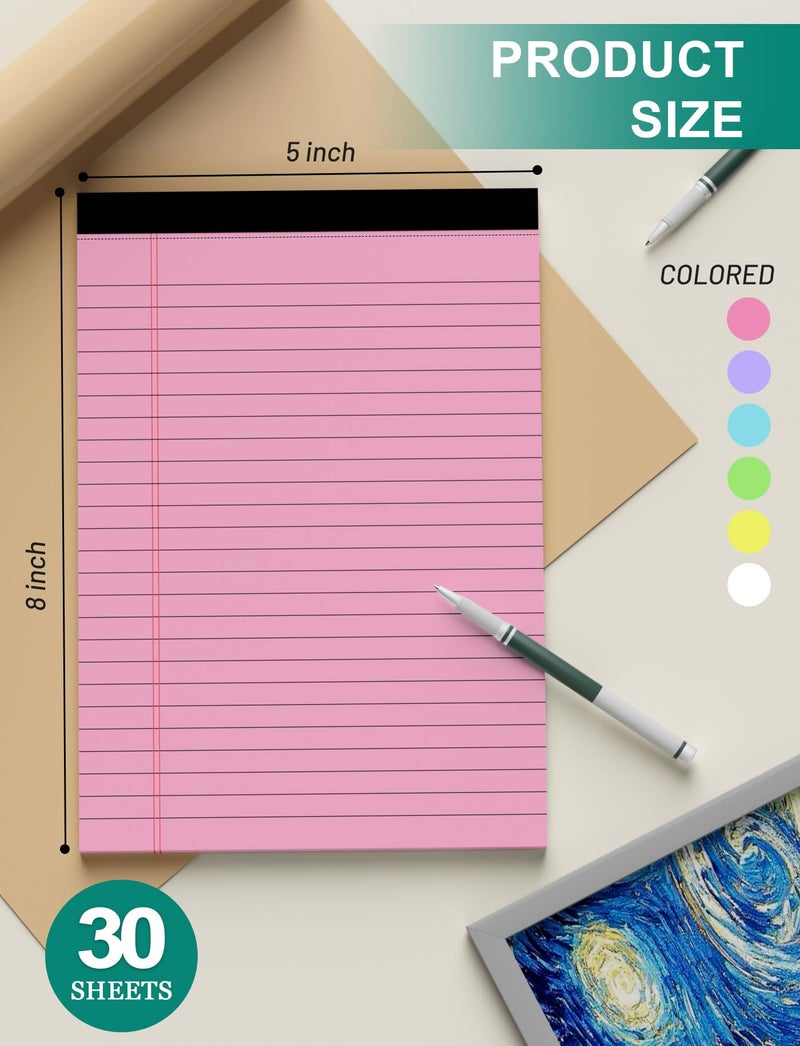 AIFLYAN 12 Pack Legal Pads 5x8 Inch Colorful Note Pads for Writing NotePadsï¼ŒNarrow Ruled Small Notepad 5x8 inch Legal Pad,30 Sheets Per Notebook Writing Pad for Study, Office, to-Do Lists(Multicolor) - Image 2