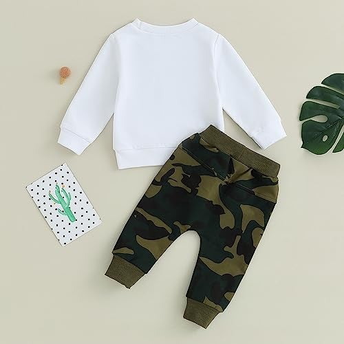 allshope Baby Boy Fall Clothes Set Long Sleeve Crewneck Sweatshirts Pants Cute Infant Newborn Outfits 6 12 18 24 Months 2T (Mama's Boy Army Green, 18-24 Months) - Image 3