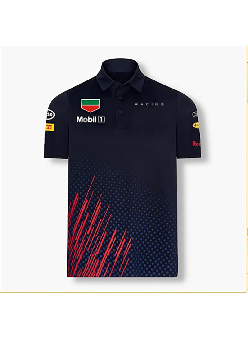 Red Bull Racing Navy Blue and Red Mobil 1 Co-branded Racing Pattern Polo Shirt size S