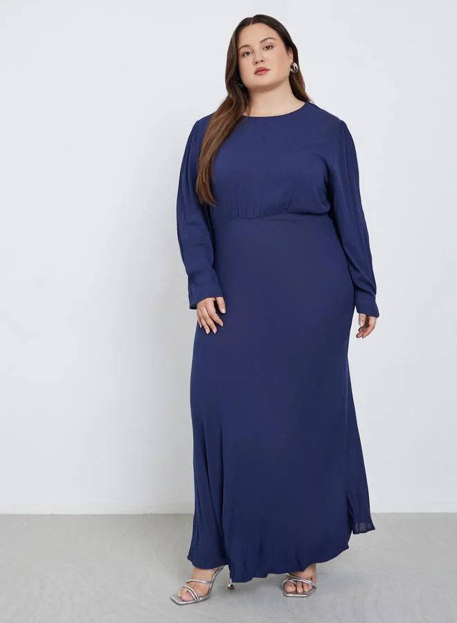 Styli Styli Plus Size Blue Column Maxi Dress