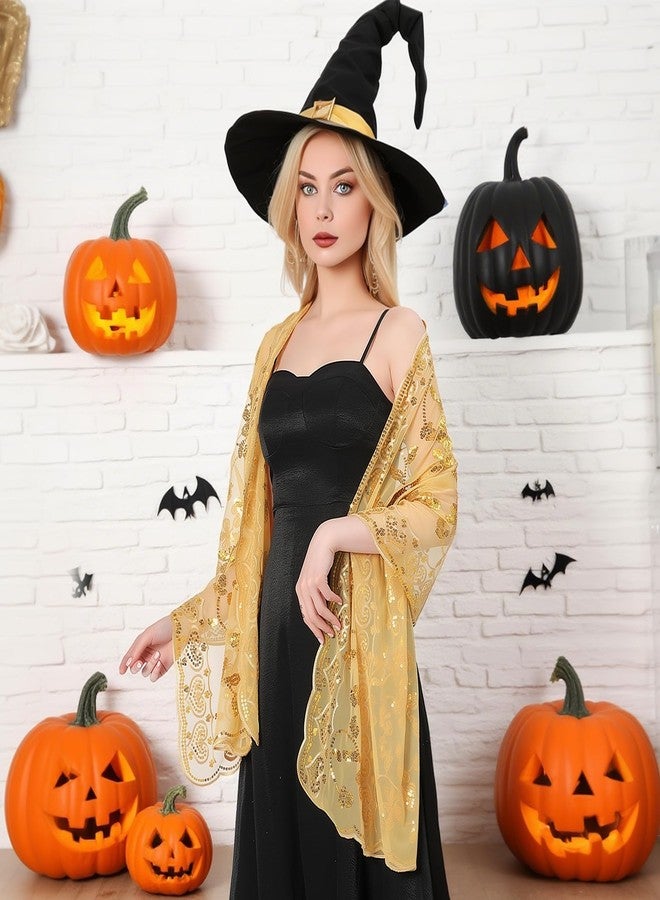 RainFlowwer Gold Sequin Shawl Wraps for Women, 1920S Sparkly Sheer Mesh Shawls and Wraps for Evening Dresses (Gold) - Image 5