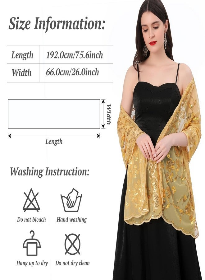 RainFlowwer Gold Sequin Shawl Wraps for Women, 1920S Sparkly Sheer Mesh Shawls and Wraps for Evening Dresses (Gold) - Image 3