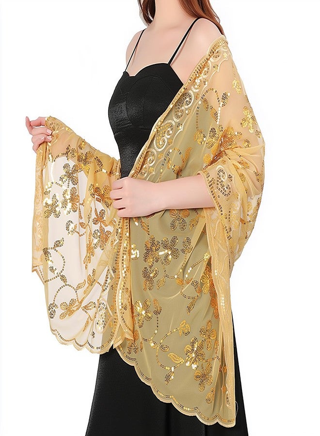 RainFlowwer Gold Sequin Shawl Wraps for Women, 1920S Sparkly Sheer Mesh Shawls and Wraps for Evening Dresses (Gold) - Image 1