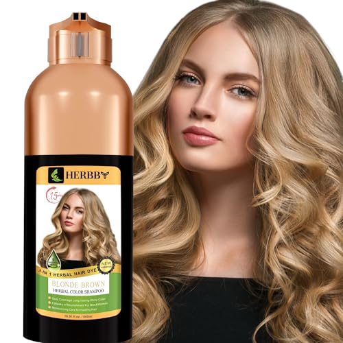 HERBBY Hair Color Shampoo for Gray Hair CoverageColor Transform with 9 Herbal Extracts Long Lasting68 WeeksShinyEvenly ColoredInstant Hair Dye ShampooConditioner 500 Ml BLONDE BROWN COLOR - Image 1