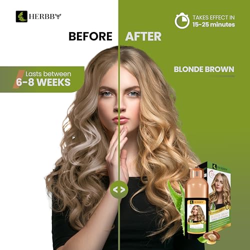 HERBBY Hair Color Shampoo for Gray Hair CoverageColor Transform with 9 Herbal Extracts Long Lasting68 WeeksShinyEvenly ColoredInstant Hair Dye ShampooConditioner 500 Ml BLONDE BROWN COLOR - Image 3