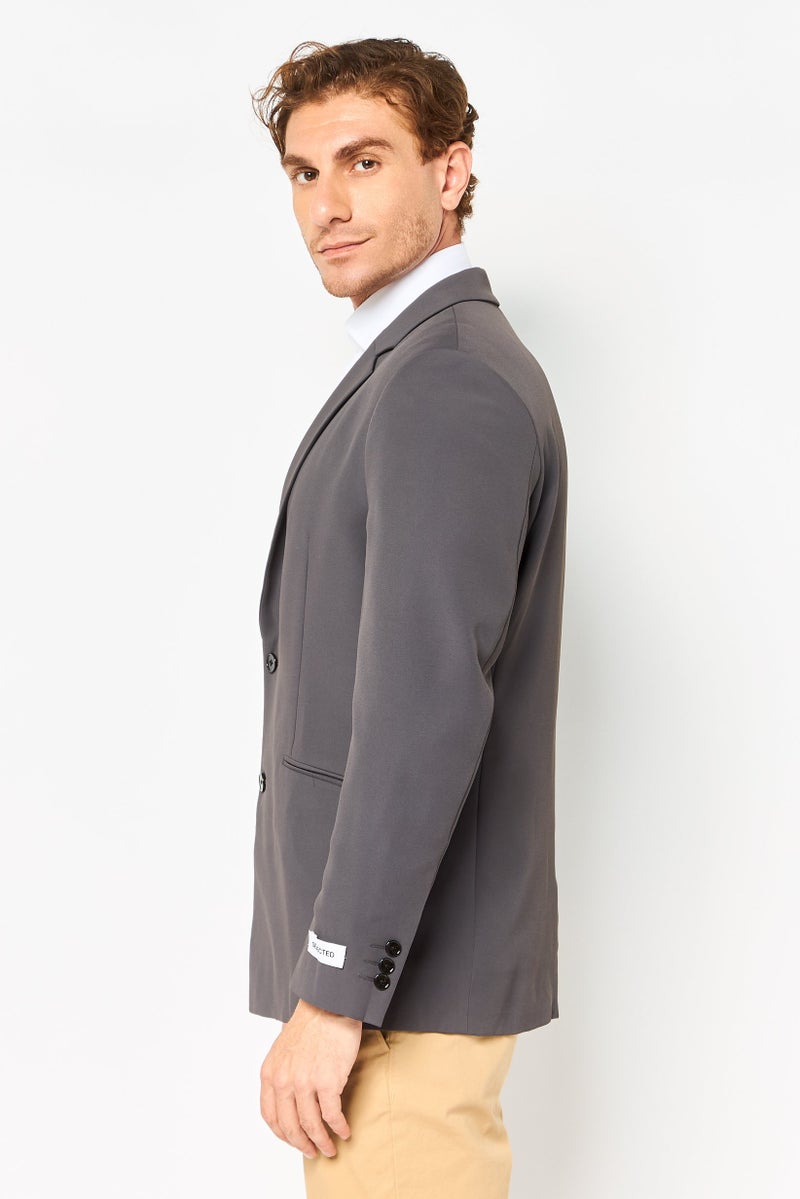 SELECTED Men Regular Fit Plain Casual Blazer, Dark Grey - Image 3