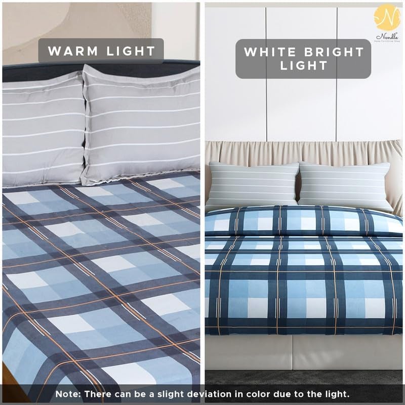 Nendle Checkered Pattern 400Tc Premium Cotton Super King Size Bedsheets 108X108 Inches with Contrast Pillow Covers for Luxurious Softness and Anti Fade Prints (Floral Texture, Pack of 3) Multi Color - Image 4