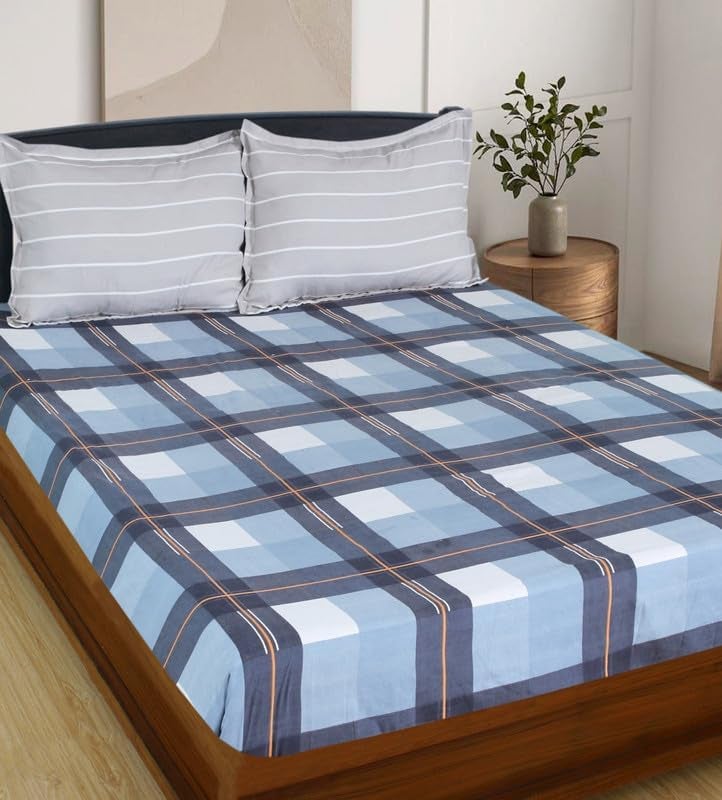 Nendle Checkered Pattern 400Tc Premium Cotton Super King Size Bedsheets 108X108 Inches with Contrast Pillow Covers for Luxurious Softness and Anti Fade Prints (Floral Texture, Pack of 3) Multi Color - Image 3