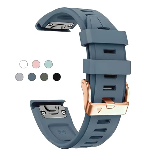 OUTVI 20mm Watch Band for Garmin fenix 6s 5s 7s pro epix pro gen 2 42mm Descent Mk2s Mk3 Mk3i soft silicone quick fit 20 bands with Rose Gold buckle for women Captain Blue - Image 1