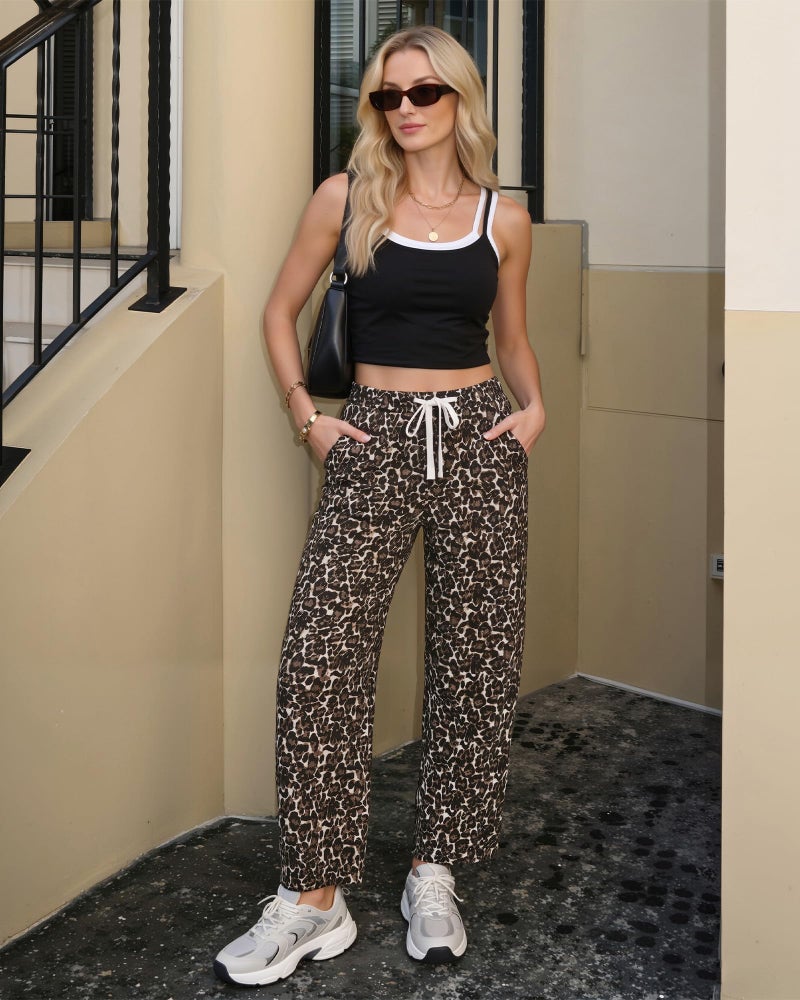 Vetinee Leopard Drawstring Jeans for Women Cowgirl Jeans Womens Cheetah Print Pants Leopard Pants Women Bleached Sand Leopard Small - Image 5