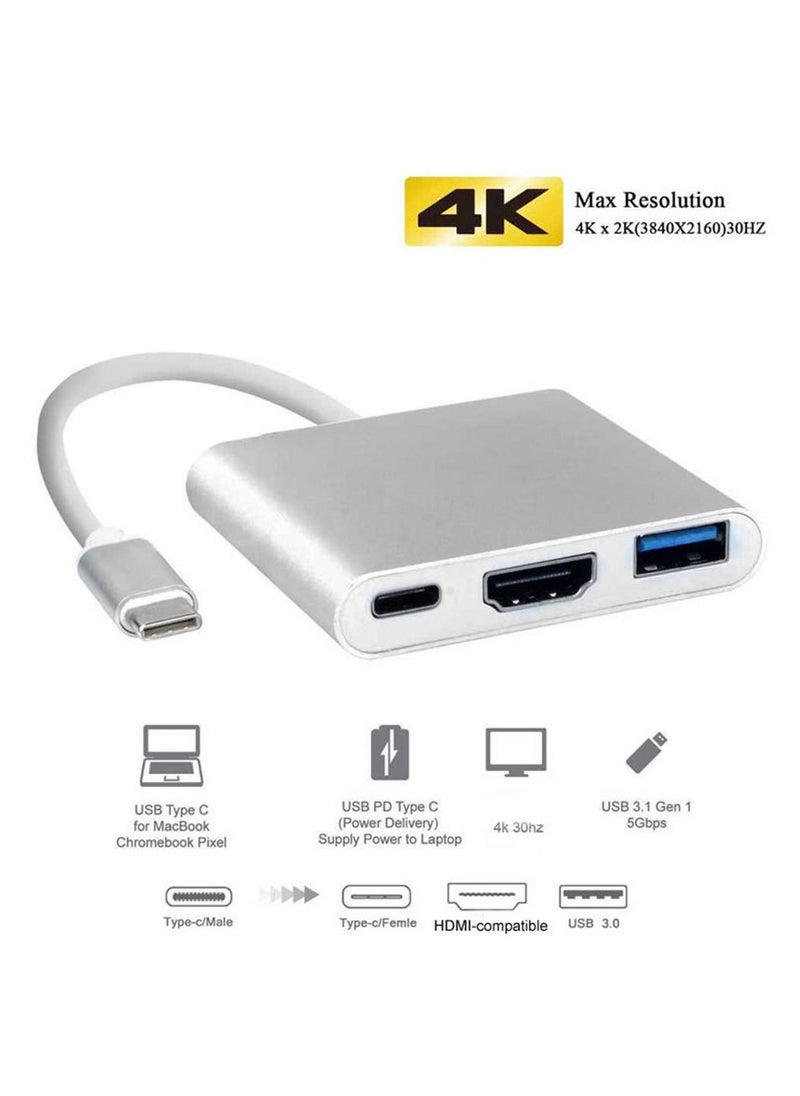 Generic - 3 in 1 Type C To HDTV HDMI Adapter, 4K HDMI USB 3.0 PD Fast Charging Adapter for iPhone 15 16 Series MacBook Matebook Huawei Xiaomi Samsung Type C Interface - Image 1