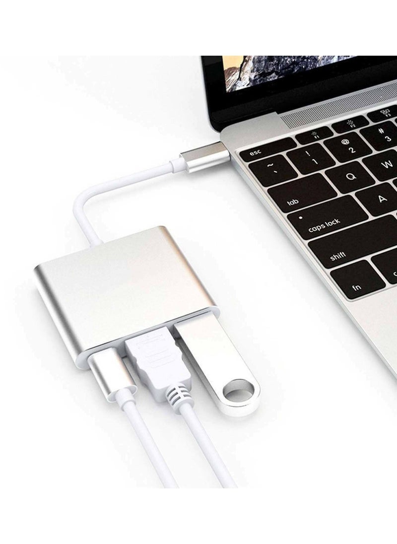 Generic - 3 in 1 Type C To HDTV HDMI Adapter, 4K HDMI USB 3.0 PD Fast Charging Adapter for iPhone 15 16 Series MacBook Matebook Huawei Xiaomi Samsung Type C Interface - Image 1