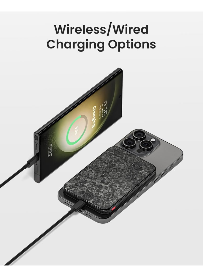 sharge CarbonMag Magsafe Power Bank Slim Magnetic Portable Charger 5000mAh, Lightweight Carbon Fiber 20W PD Fast Charging, Battery Pack for iPhone 17 Pro Max/16/15/14 Series Black - Image 2