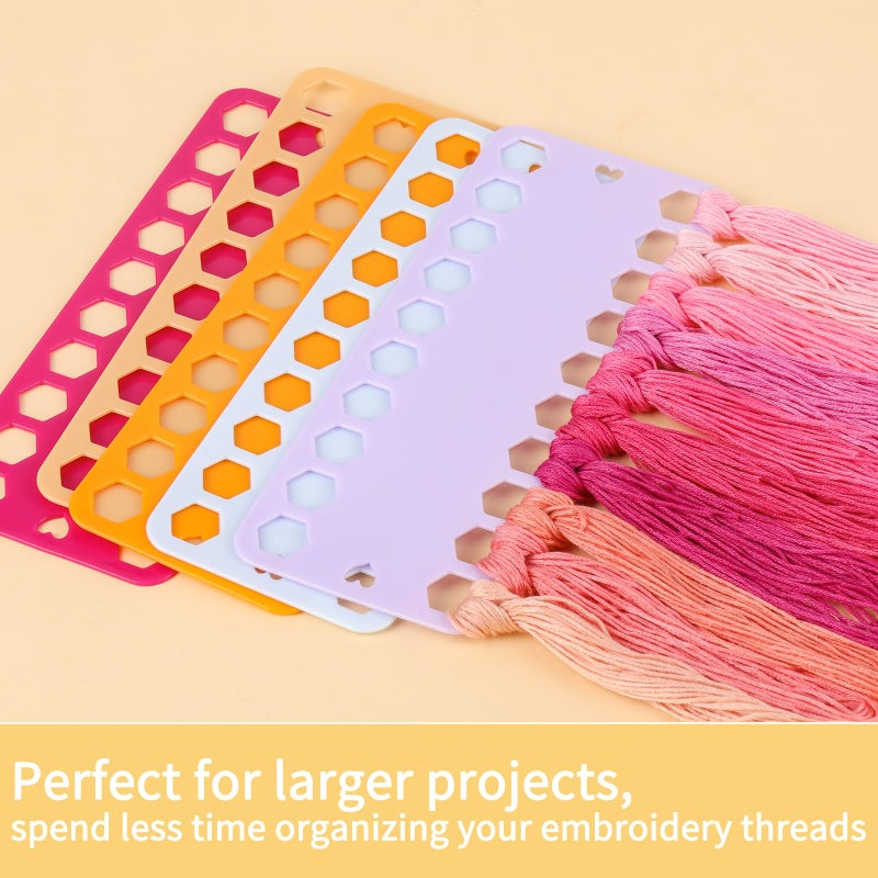 LOKUNN Embroidery Floss Organizer, 5 Color Plastic Floss Bobbin, Cross Stitch Thread Organizer and Storage, Floss Cards with 20 Holes and Label, Craft Diy Embroidery - Image 4