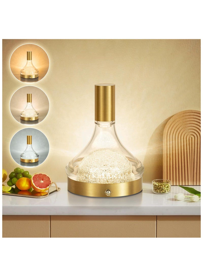 SYOSI Wine Bottle Table Lamp, LED Cordless Table Lamps, 4000mAh Rechargeable Battery Operated Table Lamp Desk Lamp, Stepless Dimmable Brightness Night Light for Bedroom Restaurant Home (Gold) - Image 1