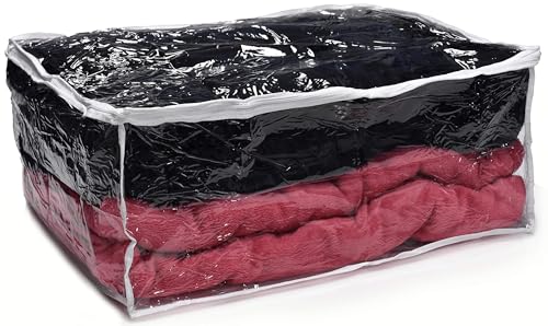 Handy Laundry Blanket Storage Bags - 90 L - Zippered Large Clear Plastic Storage Bag, Shield Your Quilt Blankets, Bedding and Clothes from Dust, Dirt & Moisture - Gliding Zipper for Easy Access - Image 1