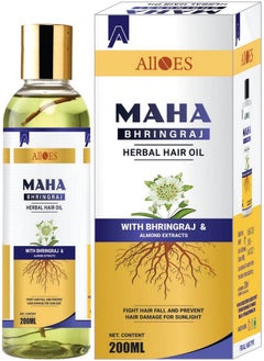 ALLOES Mahabhringraj Hair Oil for Hair Growth Bhringraj Oil with Almond, Strengthens Hair Roots, Hair Fall Control, Made of Pure Herbs for Men & Women | Suits all Hair Types 200ML