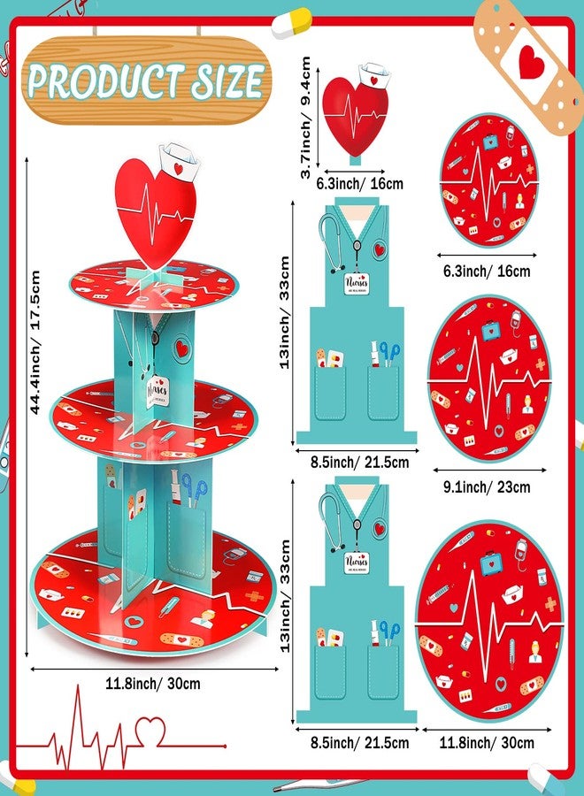 Nuenen Nurses Week Gifts 3 Tier Cupcake Stand Nurse Themed Graduation Party Decoration Medical Rn Cupcake Stand Party Supplies Holder Decoration for Doctors Nurses Day - Image 2